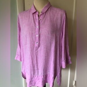 J Jill Love Linen Size Large Button Tunic Shirt Top 3/4 Sleeve rose pink henley